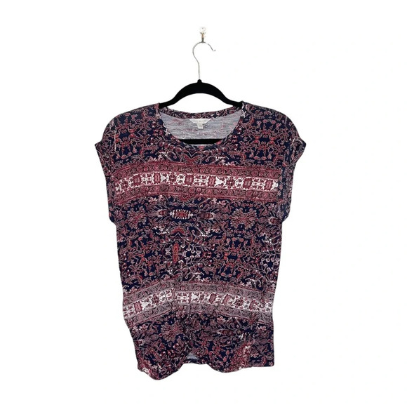 Lucky Brand Black & Red Boho Floral Print Knot Front Top Xsmall Women’s - Picture 1 of 10